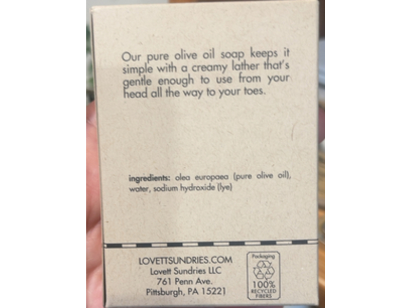 Lovett Sundries Pure Olive Oil Soap, 4 oz/114 g