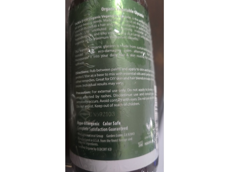 Purad'or Organic Vegetable Glycerin, 24 fl oz/709 mL