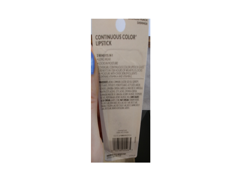 CoverGirl Continuous Color Lipstick, 015 Bronzed Peach, 0.13 oz/5 g