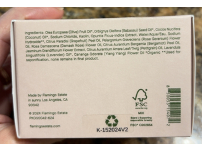 Flamingo Estate Organic Bar Soap, Jasmine & Rose, 12 oz/340 g