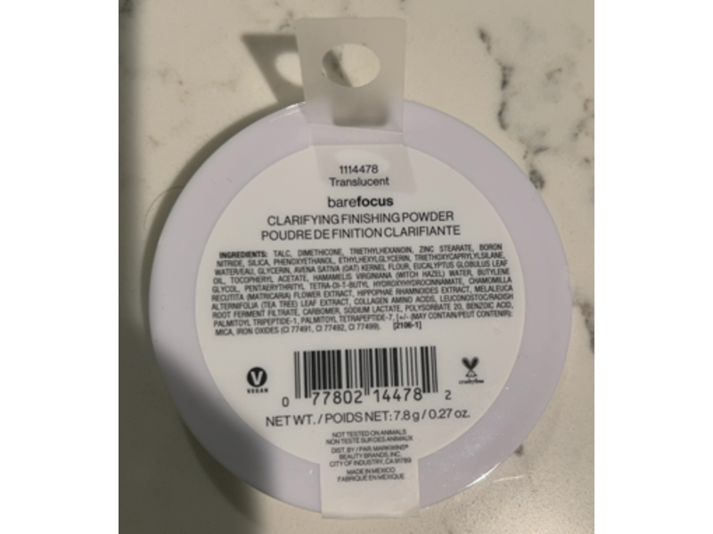 Wet N Wild Barefocus Clarifying Finishing Powder, Translucent, 0.27 oz/7.8 g