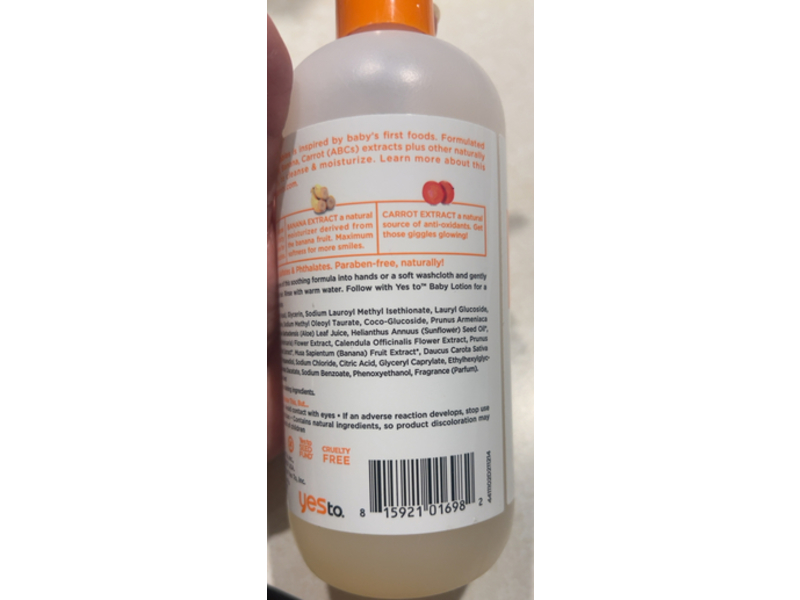 Yes To Naturals Baby Shampoo & Body Wash, Apricot + Banana & Carrot Extract, 12 fl oz/355 mL