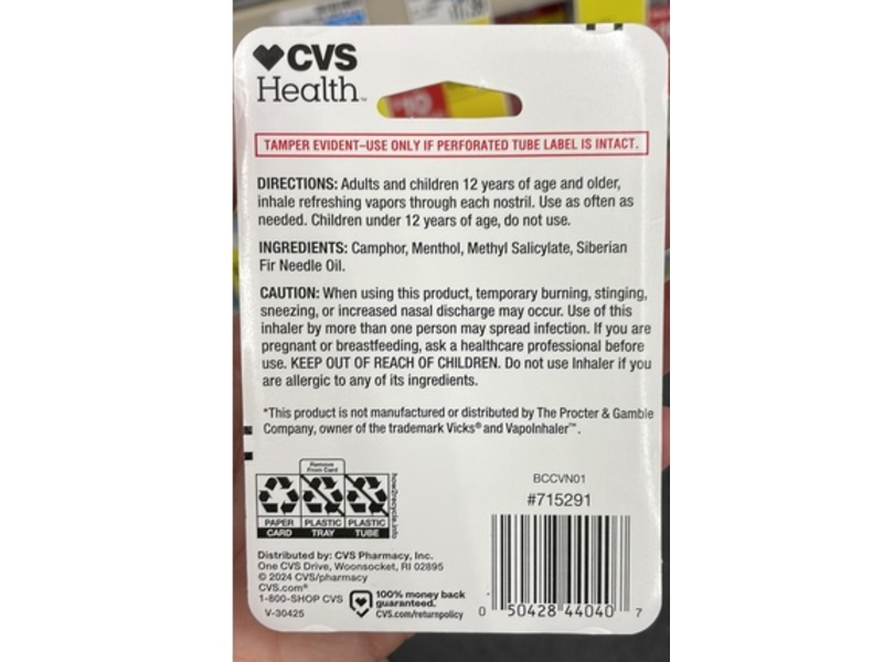CVS Health Vapor Inhaler, Refreshing Menthol, 0.007 oz