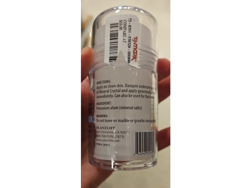 Plantlife, Natural Mineral Deodorant, Unscented, 5.30 oz/150 g