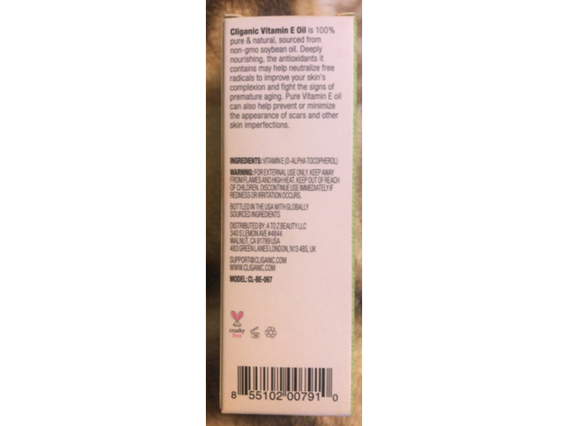 Cliganic Vitamin E Oil, D-Alpha Tocopherol, 1fl oz/30 mL