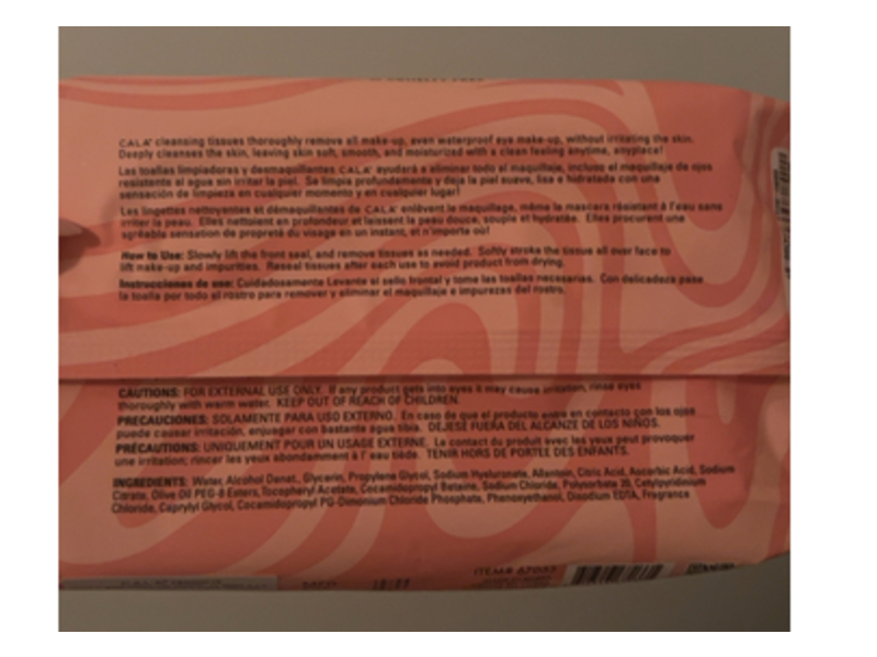 Cala Hydrating & Nourishing Make-Up Remover Cleasning Tissues, Hyaluronic Acid, 60 Count