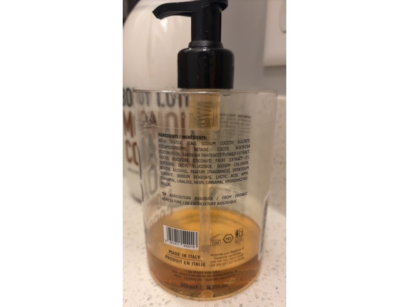 La Verde Vita Hand Soap, Monoi & Coconut, 16.91 fl oz/500 mL