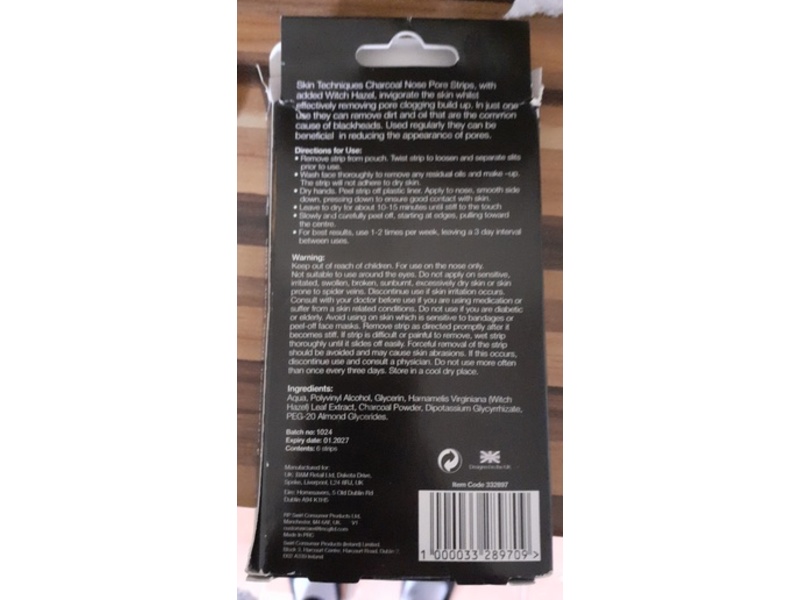 Skin Techniques Charcoal Nose Pore Strips, Witch Hazel, Count 6, Pack of 5