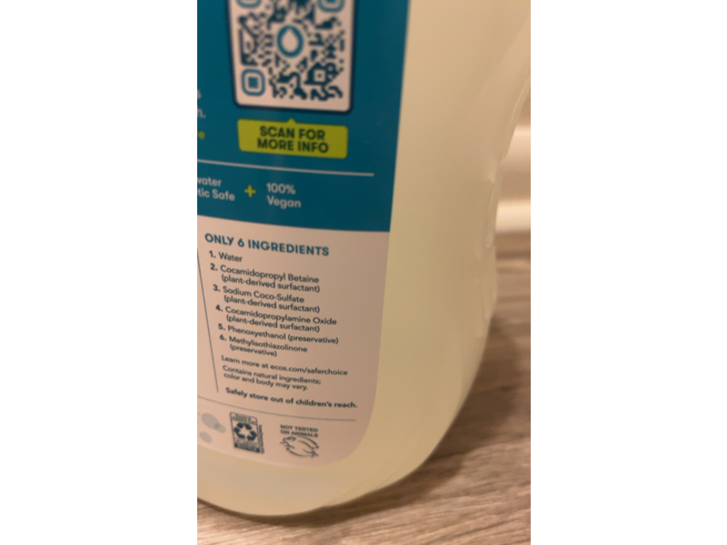 Ecos Plant Powered Liquid Laundry Detergent, Free & Clear, 100 Loads, 100 fl oz/2.96 L