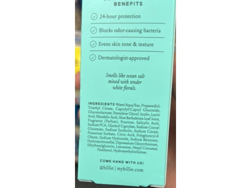 Billie AHA Deodorant pH Adjusting + Odor-Preventing Gel, Tidal Rose, 1.7 fl oz