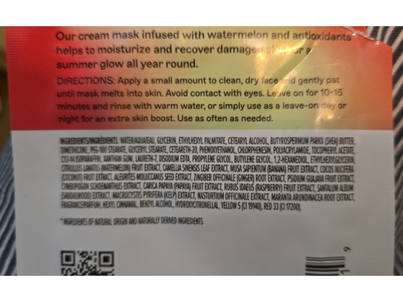 Freeman Hydrating Cream Mask, Watermelon, 0.33 fl oz/10 mL