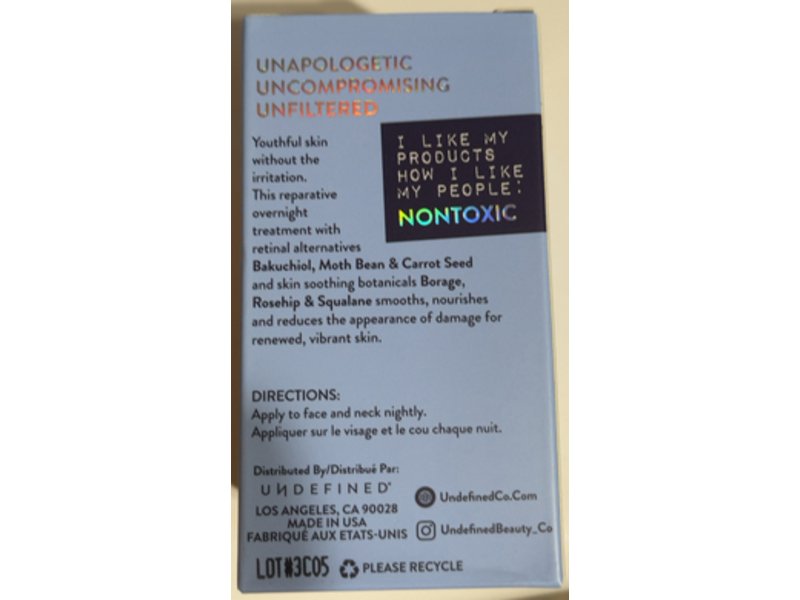 Undefined Beauty R&R Night Serum, 1 fl oz/30 mL