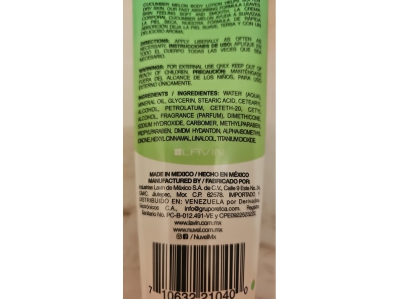Nuvel Moisturizing Body Lotion, Cucumber Melon, 8 fl oz/236 mL
