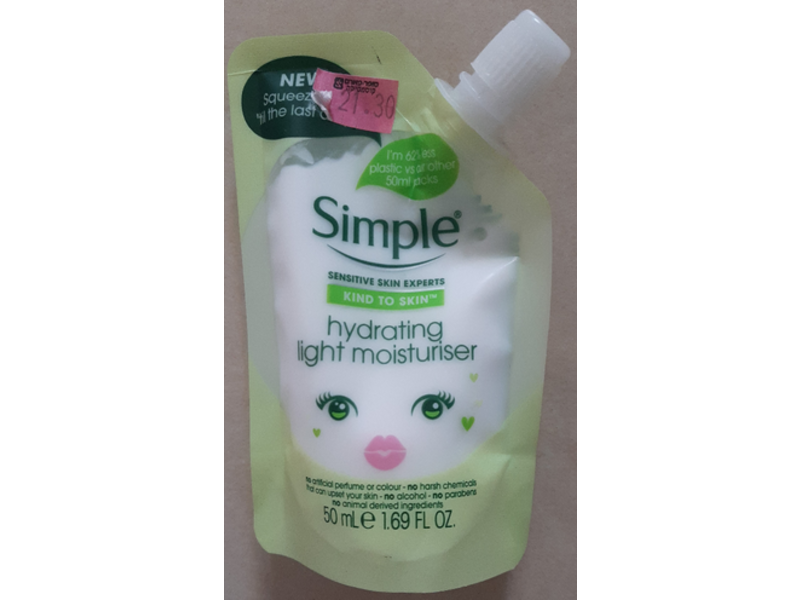 Simple Hydrating Light Moisturiser, Kind To Skin, 1.69 fl oz/50 mL