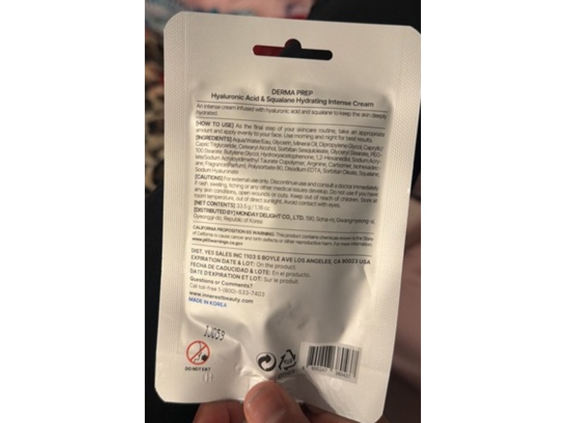 Derma Prep Hydrating Intense Cream, Hyaluronic Acid And Squalane, 1.18 oz/33.5 g