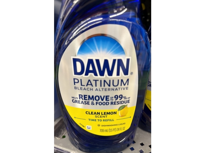 Dawn Platinum Bleach Alternative Dishwashing Liquid, Clean Lemon, 24 fl oz/709 mL