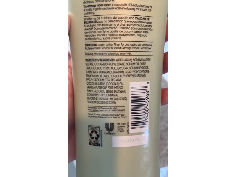 Suave Professionals Repairing Shampoo, Coconut + Vanilla, 12.6 fl oz/373 mL