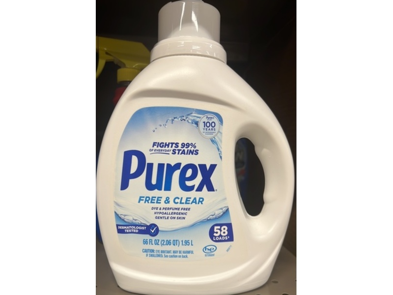 Purex Liquid Laundry Detergent, Free & Clear, 58 Loads, 66 fl oz/1.95 L