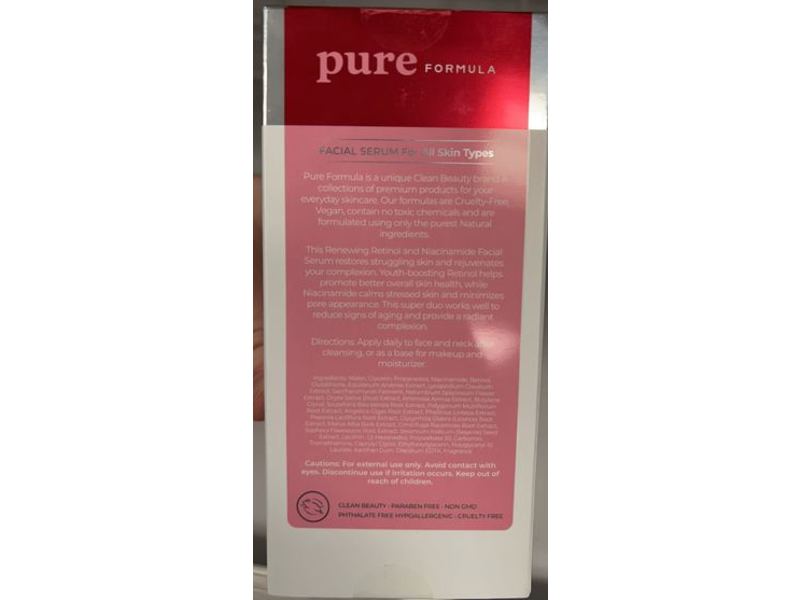 Pure Formula Renewing Facial Serum, Retinol & Niacinamide, 1.69 oz/50 mL