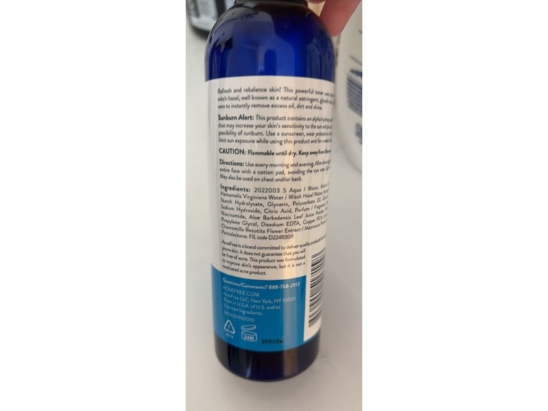 Acne Free Mattifying Toner, Witch Hazel, 4 fl oz/120 mL