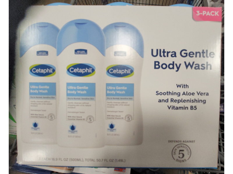Cetaphil Ultra Gentle Body Wash, Dry to Normal, 16.9 fl oz|500 mL, Pack Of 3
