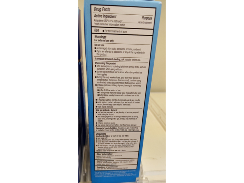 Walgreen 0.1% Adapalene Treatment Gel Acne Treatment, 1.6 oz/45 g