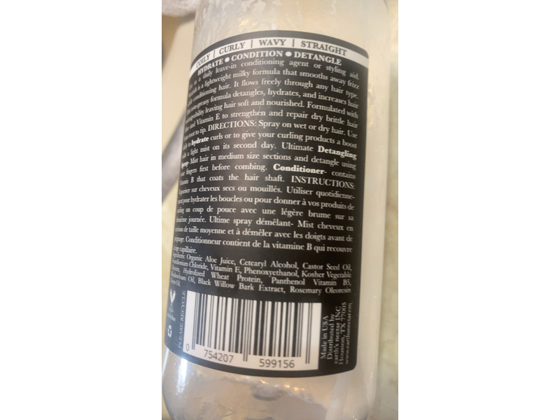 Earth's Nectar Hair care Nourish Conditioning Detangler, Pure Aloe, 12 oz/355 mL