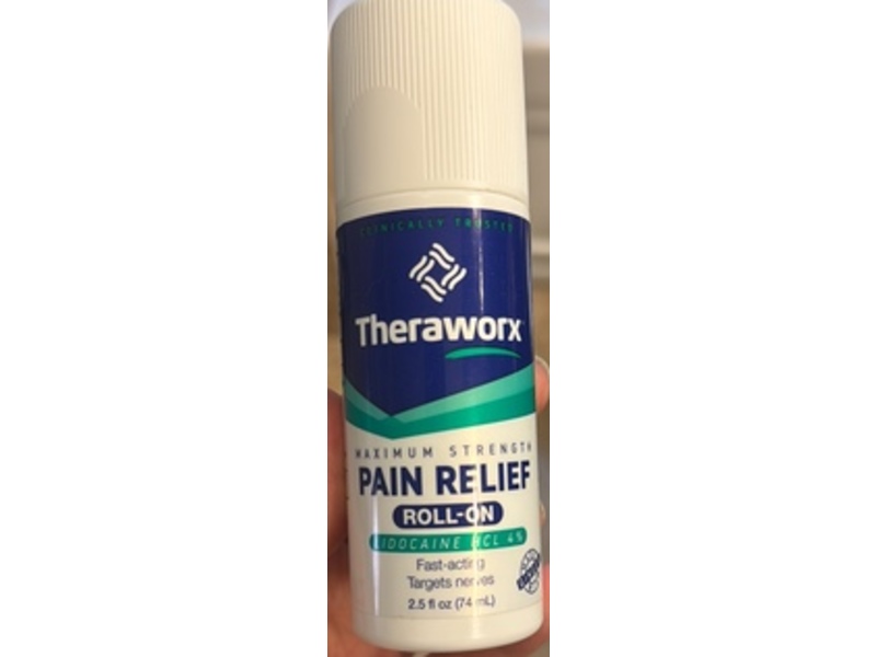 Theraworx Maximum Strength Pain Relief Roll-On, Lidocaine HCL 4%, 2.5 fl oz/74 mL