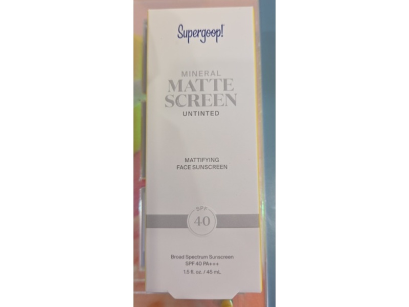 Supergoop Mineral Matte Screen Mattifying Face Sunscreen, Untinted SPF 40 PA+++, 1.5 fl oz/45 mL