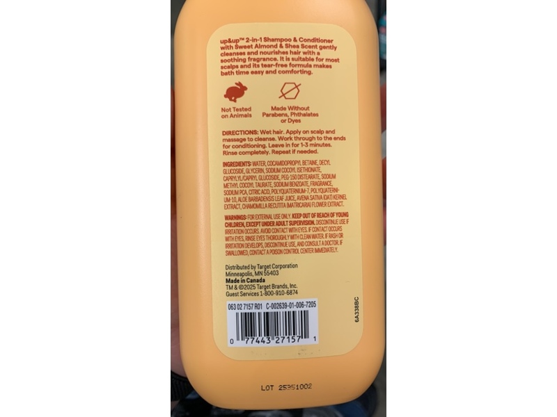 Up&Up 2-In-1 Shampoo & Conditioner, Sweet Almond & Shea Scent, 20 fl oz/591 mL