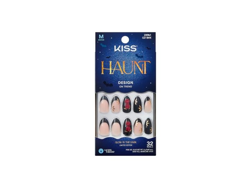 Kiss Haunt Press On Nails & Glue Kit, Glow In The Dark, 32 Nails, 0.07 oz/2 g