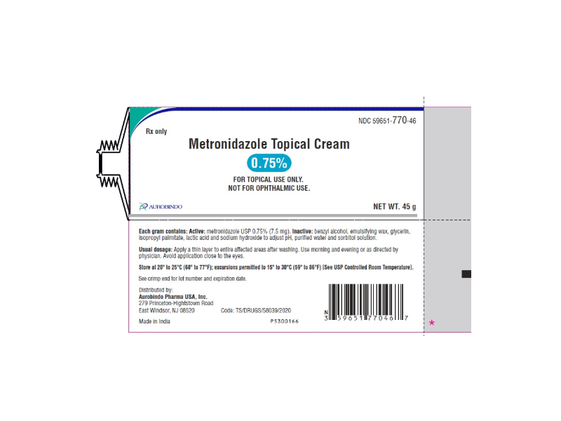 Metronidazole Topical Cream, 0.75%, 45 g, Aurobindo (RX)