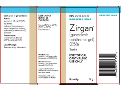 Zirgan (ganciclovir ophthalmic gel) 0.15%, 5 g, Bausch & Lomb (RX)