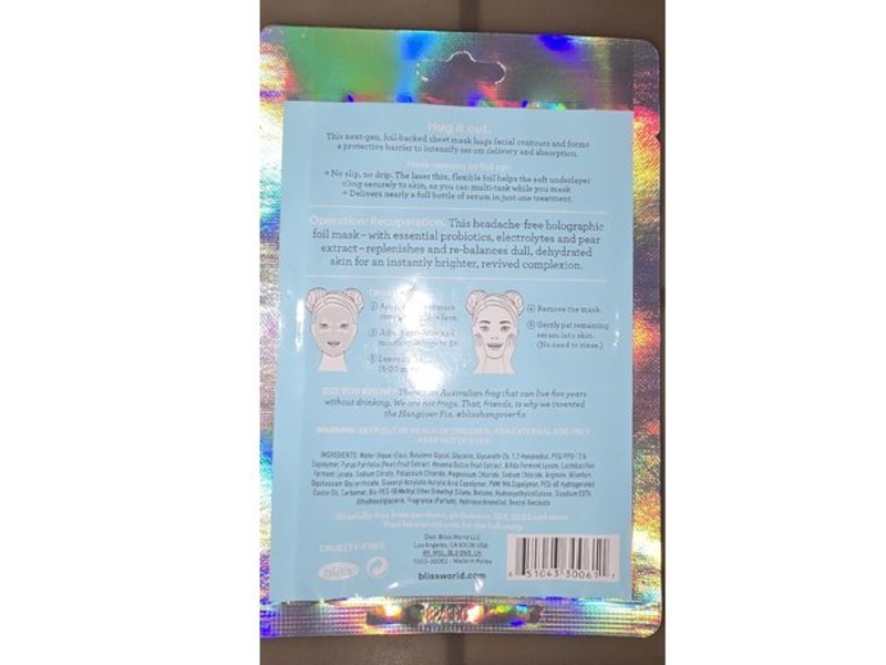 Bliss Holographic Foil Sheet Face Mask, Hangover Fix, 0.8 oz/25 g, 1 Count