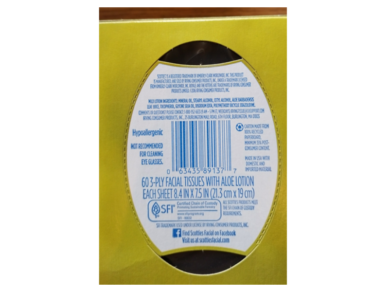 Scotties Facial Tissue, Aloe Lotion, 60 Count