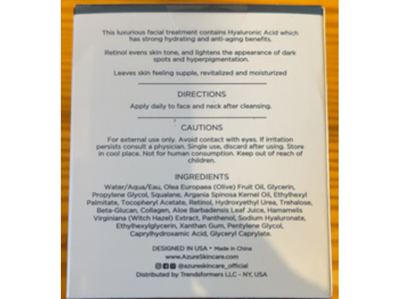 Azure Hyaluronic & Retinol Anti-Aging Day Cream, 1.69 fl oz/50 mL