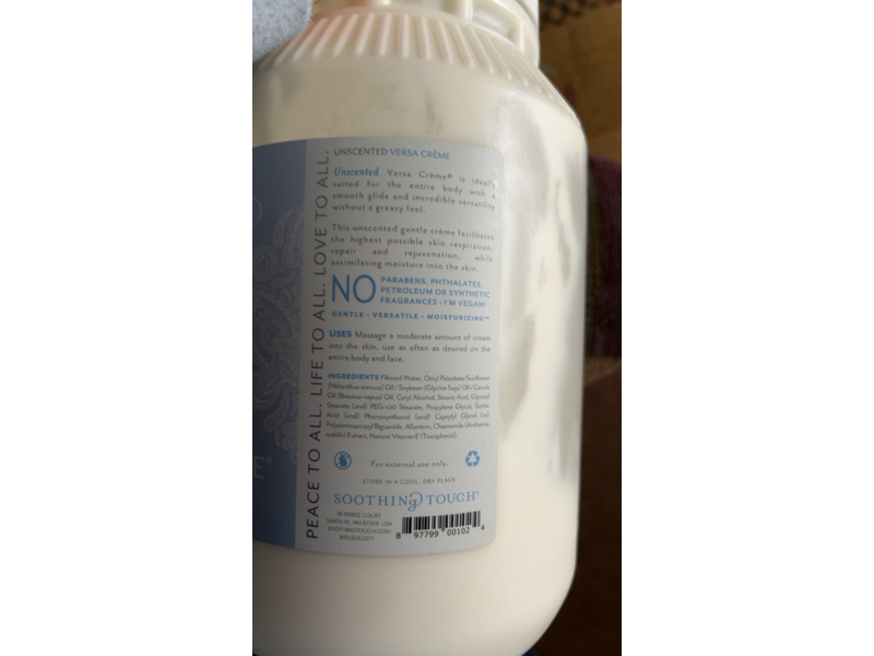Soothing Touch Versa Creme, 128 fl oz/3.8 L