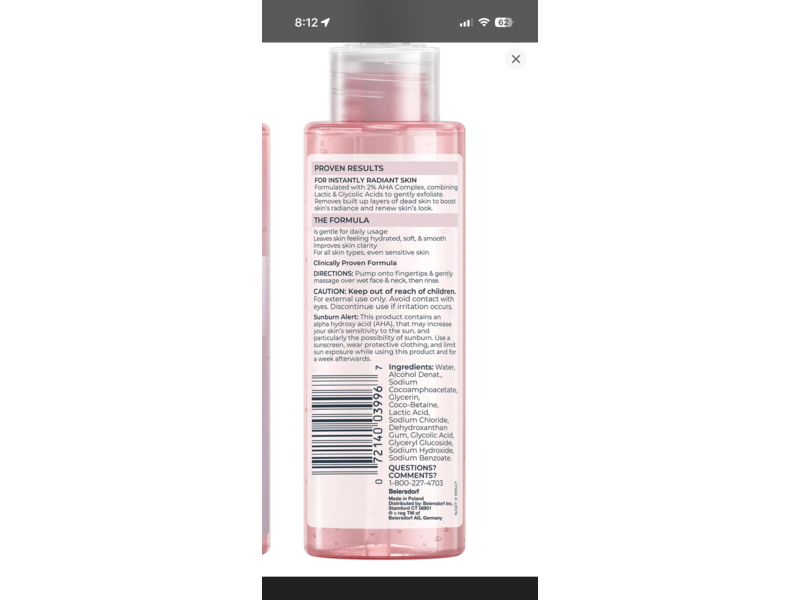 Eucerin Radiant Tone Cleansing Gel, 2% Exfoliating AHA Complex, 6.8 fl oz/200 mL