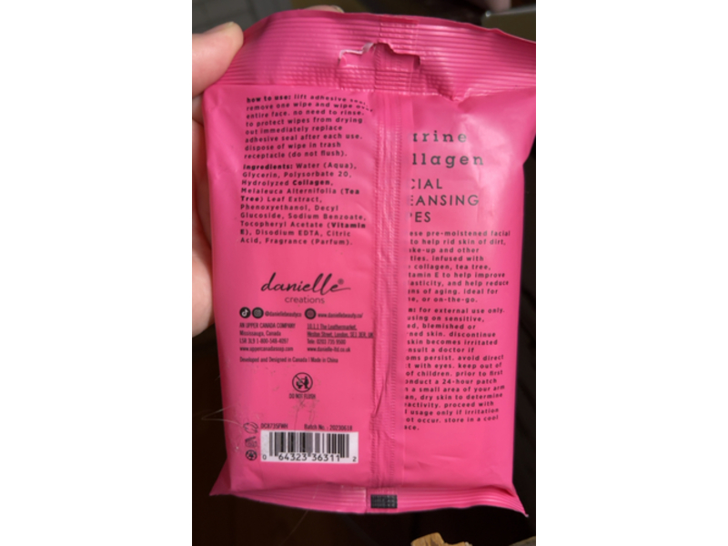 Danielle Marine Collagen Creations Facial Cleansing Wipes, Tea Tree + Vitamin E, 30 Count