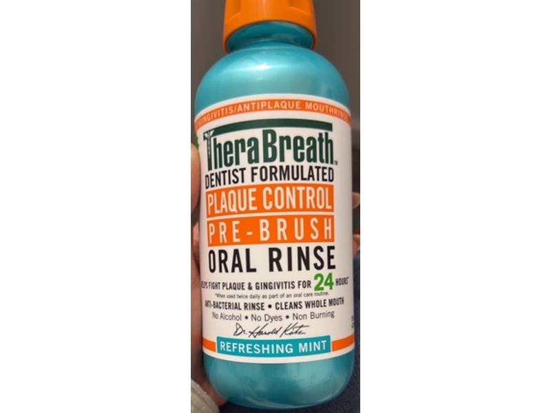 TheraBreath Plaque Control Pre-Brush Oral Rinse, Refreshing Mint, 16 fl oz/473 mL
