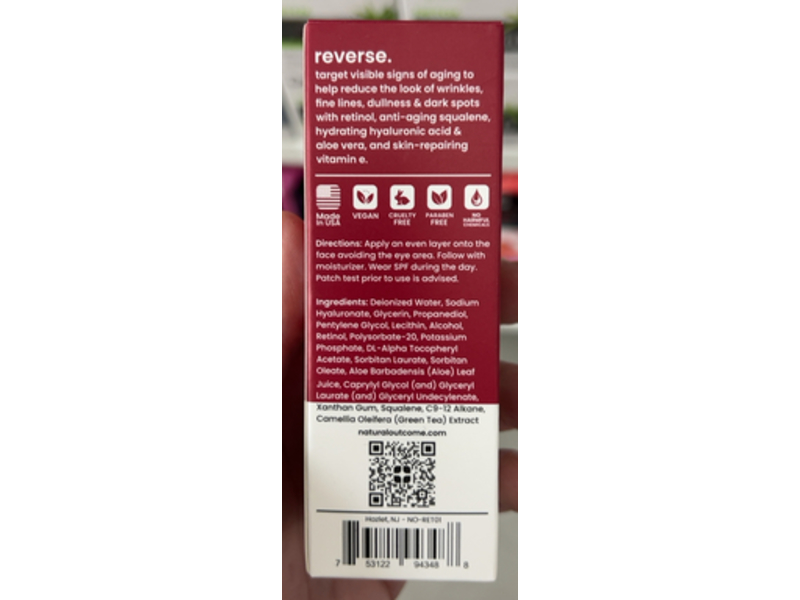 Natural Outcome Retinol Reverse Serum, 1 oz/30 mL