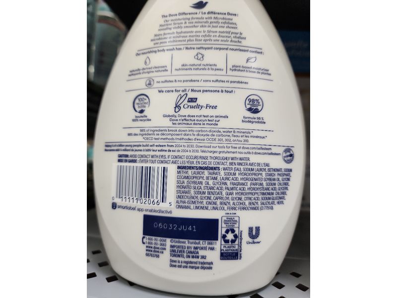 Dove Gentle Exfoliating Body Wash, Sea Minerals, 34 fl oz/ 1 L