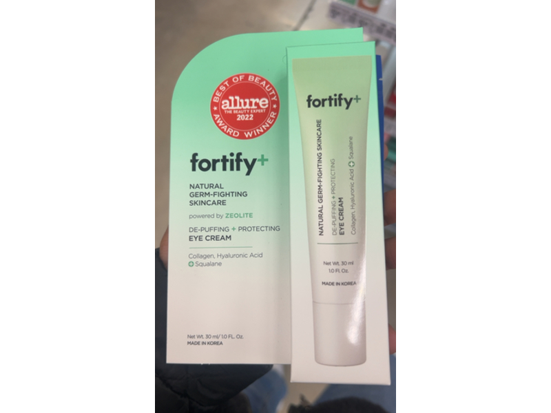 Fortify Natural De-Puffing + Protecting Eye Cream, Collagen + Hyaluronic Acid & Squalane, 1.0 fl oz/30 mL