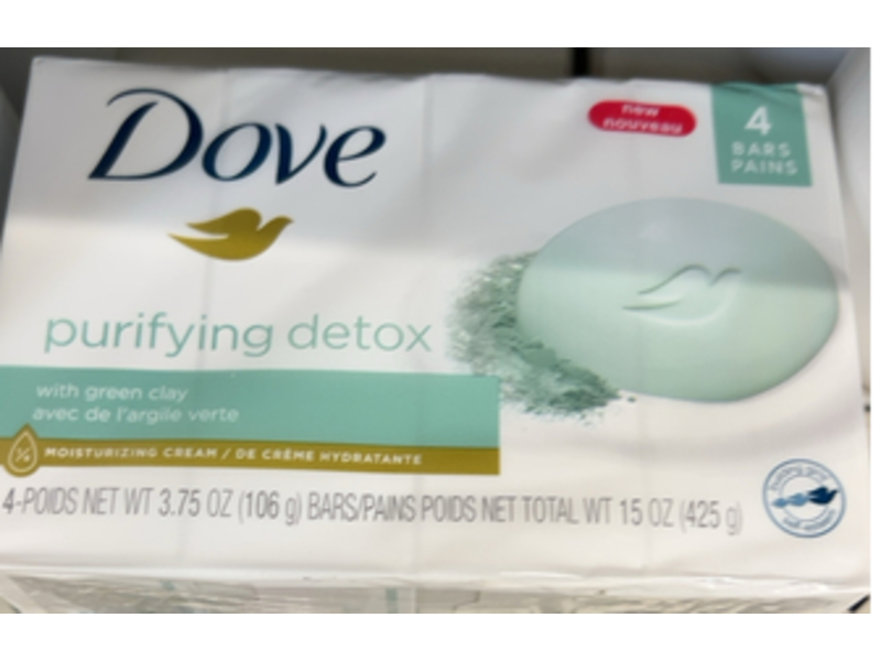 Dove Beauty Purifying Detox Bar Soap, Green Clay, 3.75 oz/1.6 g, 4 Count