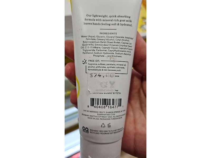 Beekman 1802 Pure Goat Milk Hand Cream, Goat Milk + Botanical Oils & Butters, 3.4 fl oz/100 mL