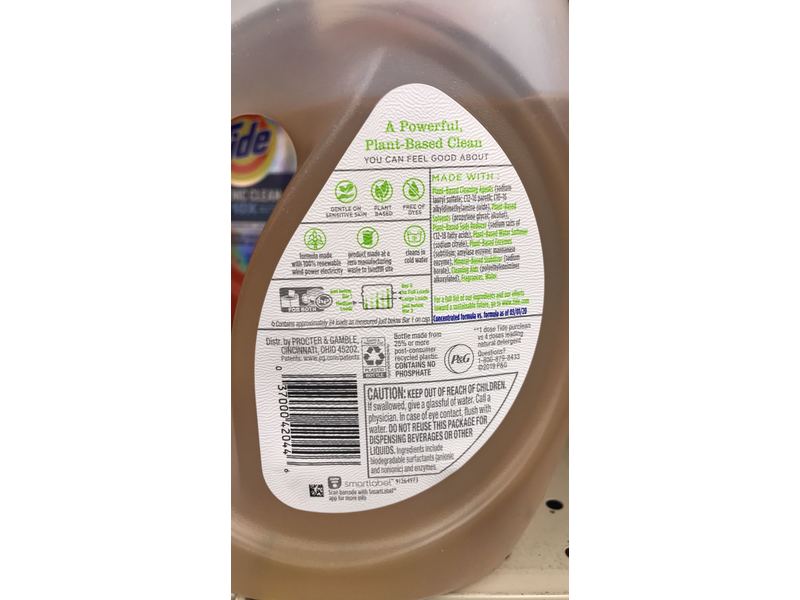 Tide Purclean Plant Based Detergent, Honey Lavender, 24 Loads, 34 fl oz/1 L