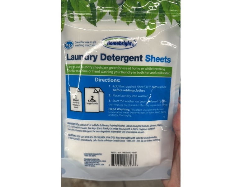 Homebright Laundry Detergent Sheets, 15 Loads, 15 Count