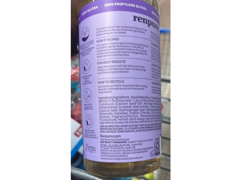 Renpure Curl Enhancing Shampoo, Castor Oil & Moringa, 28 fl oz/828 mL