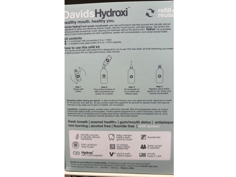 Davids Fresh Breath Mouthwash Refill Kit, Natural Fresh Mint.