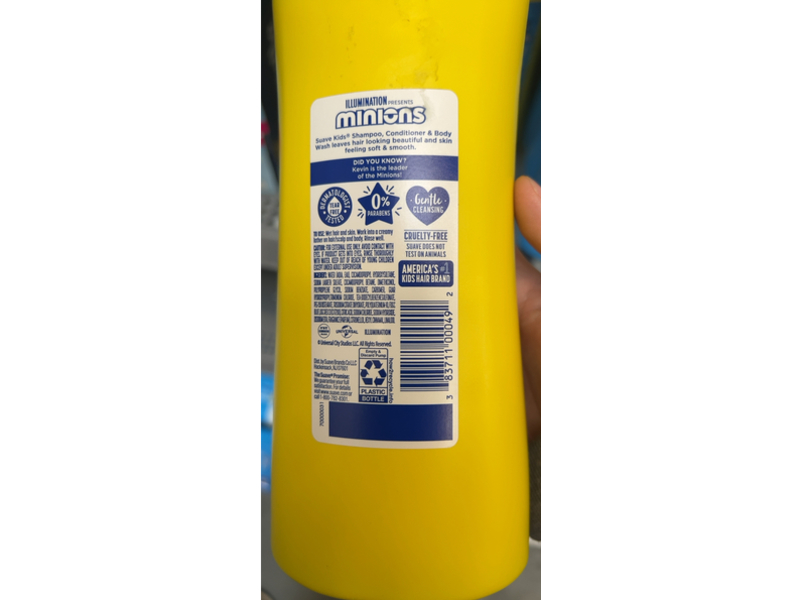 Suave Kids Minions 3-In-1 Shampoo, Conditioner, & Body Wash, 28 fl oz/828 mL, Pack of 4